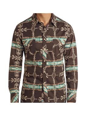 Rock & Roll Denim Men's Southwestern Print Long Sleeve Snap Shirt, Size Medium